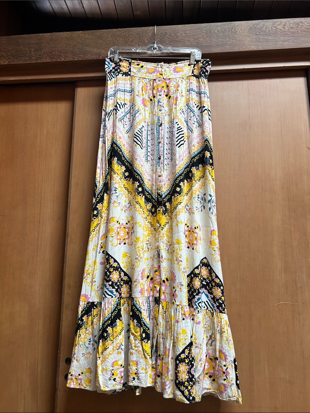 Free People Printed Bohemian Maxi Dress in Yellow and Black